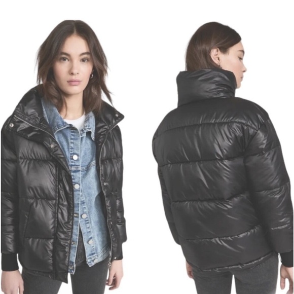 NWT Blank NYC Run The Show Black  Denim Quilted Puffer Jacket Size Medium - Picture 2 of 7